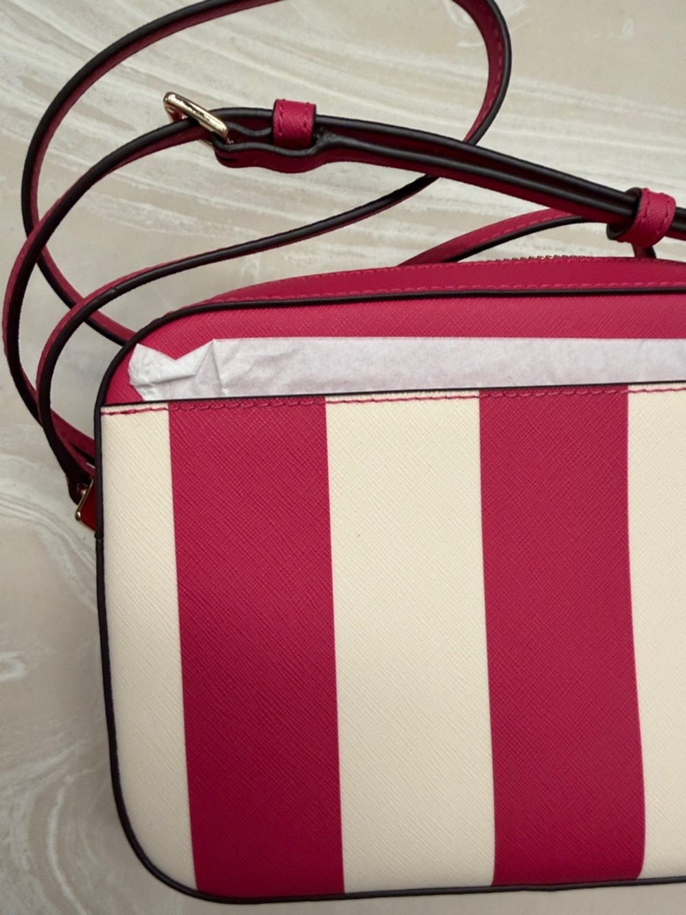 Michael Kors Hot Pink and White Stripe Crossbody with Gold Chain NWOT - Picture 6 of 7